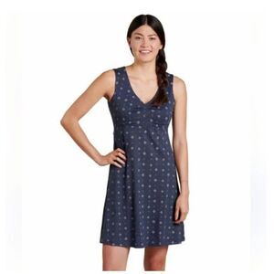 Toad & Co Rosemarie Dress Navy Space Dye Diamond Print Zip Pocket Large Gorpcore